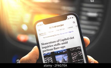Kharkov, Ukraine - March 17, 2021: the washington post mobile app on the screen close up Stock Photo