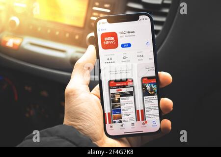 Kharkov, Ukraine - March 17, 2021: Smartphone with BBC News application Stock Photo