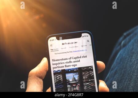Kharkov, Ukraine - March 17, 2021: the washington post mobile app on the screen Stock Photo
