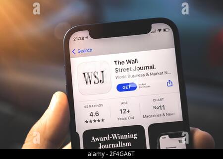 Kharkov, Ukraine - March 17, 2021: The Wall street mobile phone application Stock Photo