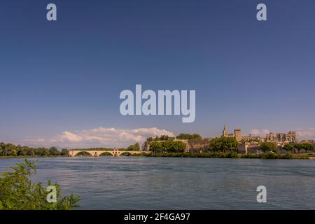 Wide view on Pont D'Avignon in Avignon Provence in September Stock Photo
