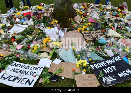 Bristol, UK. 21st Mar, 2021. UK. On a very warm afternoon at College Green Bristol, thousands of people attended a Vigil for Sarah Everard, and then marched with banners through the city chanting Kill the Bill. Picture Credit: Robert Timoney/Alamy Live News Stock Photo