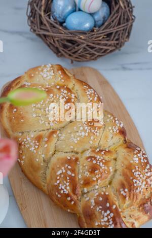 sweet home made braided yeast bun Stock Photo