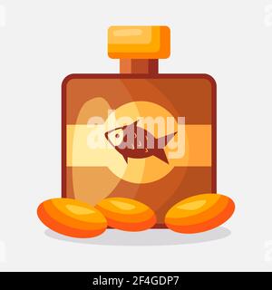 a bottle of fish oil vector illustration in flat style Stock Vector