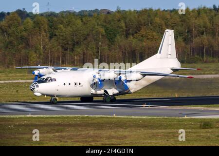 Turbine of old russian turboprop aircraft at the abandoned aerodrome in ...