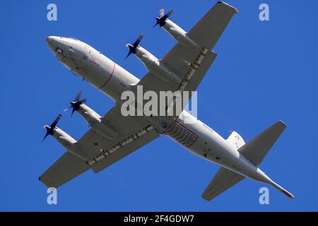 German Navy Lockheed P-3 Orion patrol aircraft in flight. Germany - June 13, 2019 Stock Photo