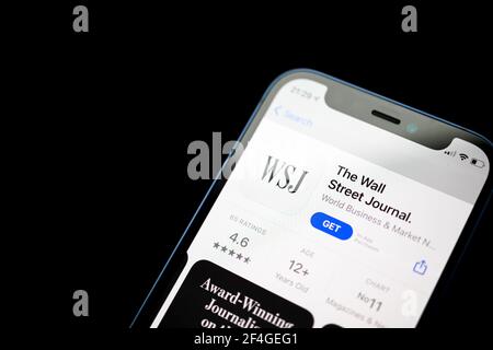 Kharkov, Ukraine - March 17, 2021: The Wall Street Journal application for mobile phones Stock Photo