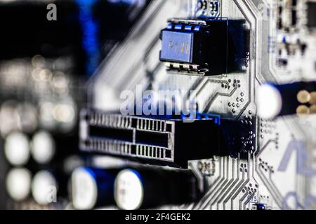 Computer motherboard. Motherboard digital chip. Technology background Stock Photo