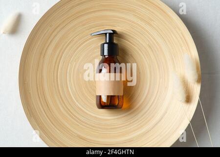 Download Amber Glass Pump Bottle Mockup With Natural Organic Shampoo Or Hand Gel Soap Beauty Product Packaging Design With Blank White Label Stock Photo Alamy