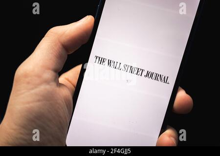 Kharkov, Ukraine - March 17, 2021: The Wall Street Journal Logo close photo Stock Photo