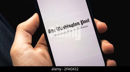 Kharkov, Ukraine - March 17, 2021: The washington post logo close up photo Stock Photo