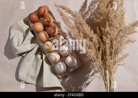Zero waste easter concept. Eco friendly lifestyle, hard sun shadows. Stock Photo