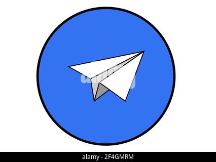 PAPER AIRPLANE ICON WITH BLUE BACKGROUND Stock Vector