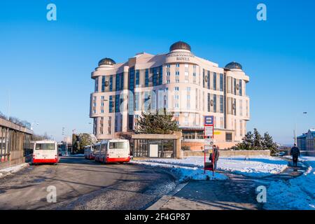 Station for local buses, Zelivskeho, Prague, Czech Republic Stock Photo