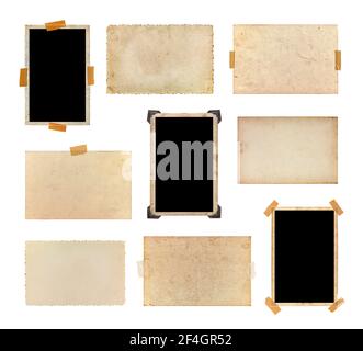 Set of vintage photo frame and old paper with adhesive tape. Vintage style  for scrapbooking. Copy space for text. Mock up template. Isolated on white  Stock Photo - Alamy