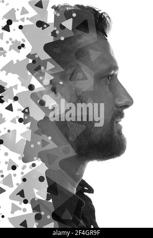 A portrait of a man with greyscale triangles Stock Photo