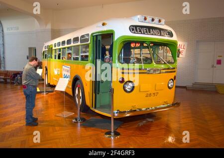 Rosa Parks bus on display at the Henry Ford Museum at Greenfield Village Dearborn, Michigan Stock Photo
