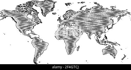 World Map Drawing Old Woodcut Engraved Style Stock Vector