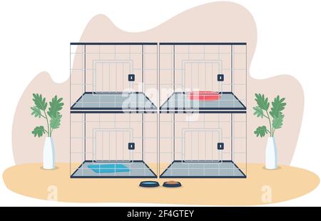 Veterinary cages 2D vector web banner, poster Stock Vector