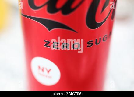 Coca-Cola zero sugar is a new improved sugar-free Coca-Cola that looks and tastes more like the original. Stock Photo