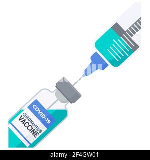 Doctor draws a coronavirus vaccine from a bottle into a syringe Stock Vector