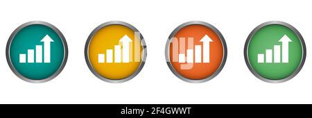 Growth chart graph vector icon metal edge, flat design round web button isolated Stock Vector