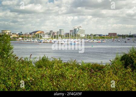 Cardiff Bay is located in the south of Cardiff, the capital of Wales. Stock Photo