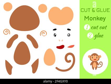 Cut and glue baby monkey. Education developing worksheet. Color paper ...