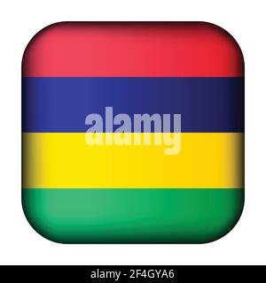 Glass light ball with flag of Mauritius. Squared template icon. Mauritian national symbol. Glossy realistic cube, 3D abstract vector illustration Stock Vector