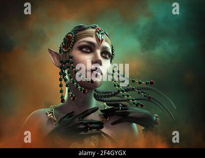 3d computer graphics of a lady with headdress of pearls Stock Photo