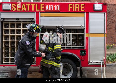 Seattle, USA. 21st Mar, 2021. Mid-day Seattle Fire Department responds ...