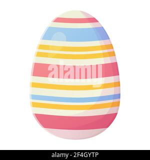 Cute realistic Easter egg painted with pink blue yellow lines. Can be used as easter hunt element for web banners, posters and web pages. Stock vector Stock Vector