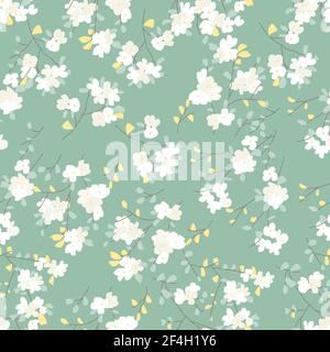 Seamless pattern with styled spring cherry blossoms Stock Vector