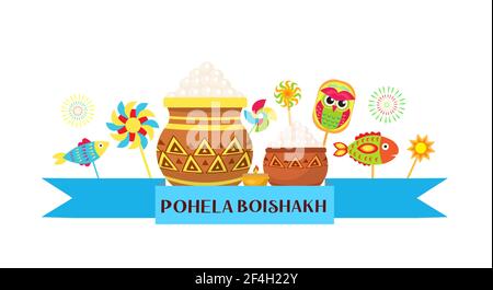 Happy Pohela Boishakh banner. Bengali New Year template for your design. Vector Illustration Stock Vector