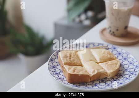 Taiwan toast with taiwan milk tea , Taiwanese food Stock Photo