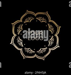 Logo icon ornamental mandala design in gold color. vector illustration Stock Vector