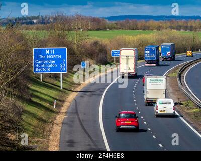 The North Road Sign on the M11 motorway near Cambridge UK. The road North. Stock Photo