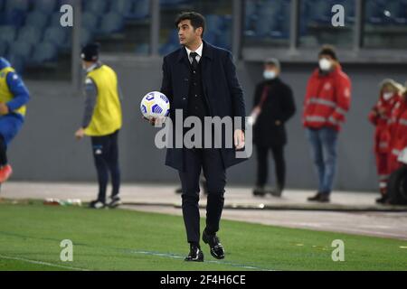 Rome, Italy. 21st Mar, 2021. Paulo Fonseca coach of AS Roma during the Serie A football match between AS Roma and SSC Napoli at Olimpico stadium in Roma (Italy), March 21th, 2021. Photo Antonietta Baldassarre/Insidefoto Credit: insidefoto srl/Alamy Live News Stock Photo