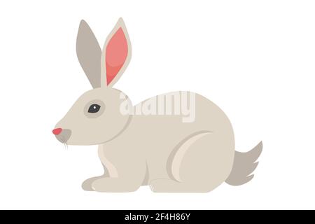Cute gray rabbit isolated on white background. Flat style design vector illustration Stock Vector
