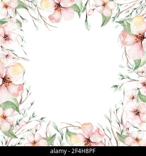 Cherry Blossom Frame Vector Art PNG, Pink Cherry Blossom Monogram