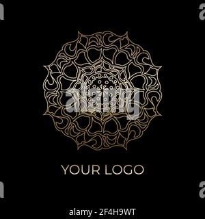 Calligraphic star Ornament Frame Lines. Round gold logo. Restaurant menu. Stock Vector
