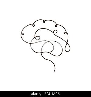 single hand drawn one line brain. Scribble. Vector illustration on white background Stock Vector