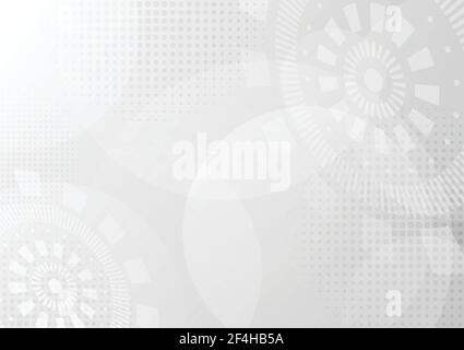 Abstract tech design of white futuristic template header. Overlapping with halftone decorative background. illustration vector Stock Vector