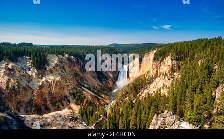 Panoramic of Lower Falls in the Grand Canyon of Yellowstone National Park, Wyoming. High quality photo Stock Photo