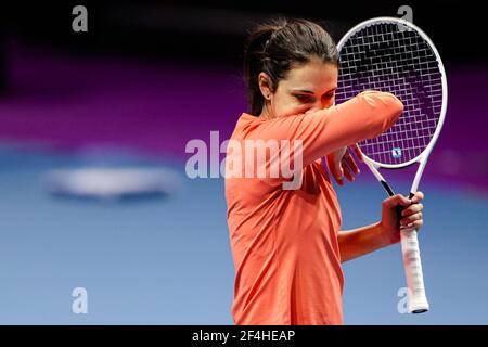 ST PETERSBURG, RUSSIA - MARCH 21: Raluca Olaru of Romania and Nadiia Kichenok of Ukraine playing doubles during their match against Kaitlyn Christian of the United States and Sabrina Santamaria of the United States during the finals of the 2021 St Petersburg Ladies Trophy, WTA 500 tennis tournament at Sibur Arena on March 21, 2021 in St Petersburg, Russia (Photo by Anatolij Medved/Orange Pictures)*** Local Caption *** Raluca Olaru Credit: Orange Pics BV/Alamy Live News Stock Photo