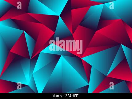 Abstract low polygon red blue gradient color neon light with a reflection on triangle background texture. Vector illustration Stock Vector