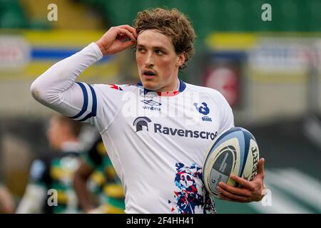 Northampton, UK. 21st Mar, 2021. Tiff Eden #10 of Bristol Rugby in Northampton, UK on 3/21/2021. (Photo by Richard Washbrooke/News Images/Sipa USA) Credit: Sipa USA/Alamy Live News Stock Photo