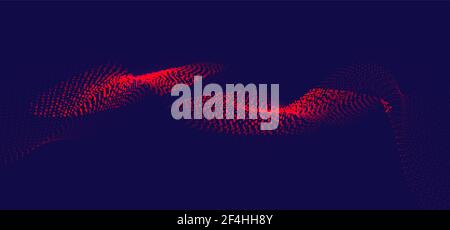 Abstract flowing red wavy lines dots particles on dark blue background. Technology digital futuristic concept. Vector illustration Stock Vector