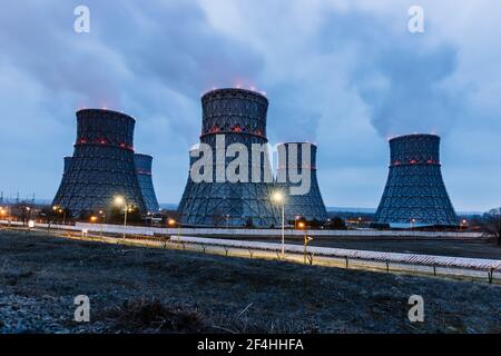 Cooling tower of nuclear power plant at night Stock Photo - Alamy