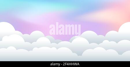 Landscape with cloudy paper cut Illustration style pastel background. Vector illustration Stock Vector